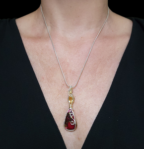 Mixed Metal Red Dahlia/Citrine Pendant