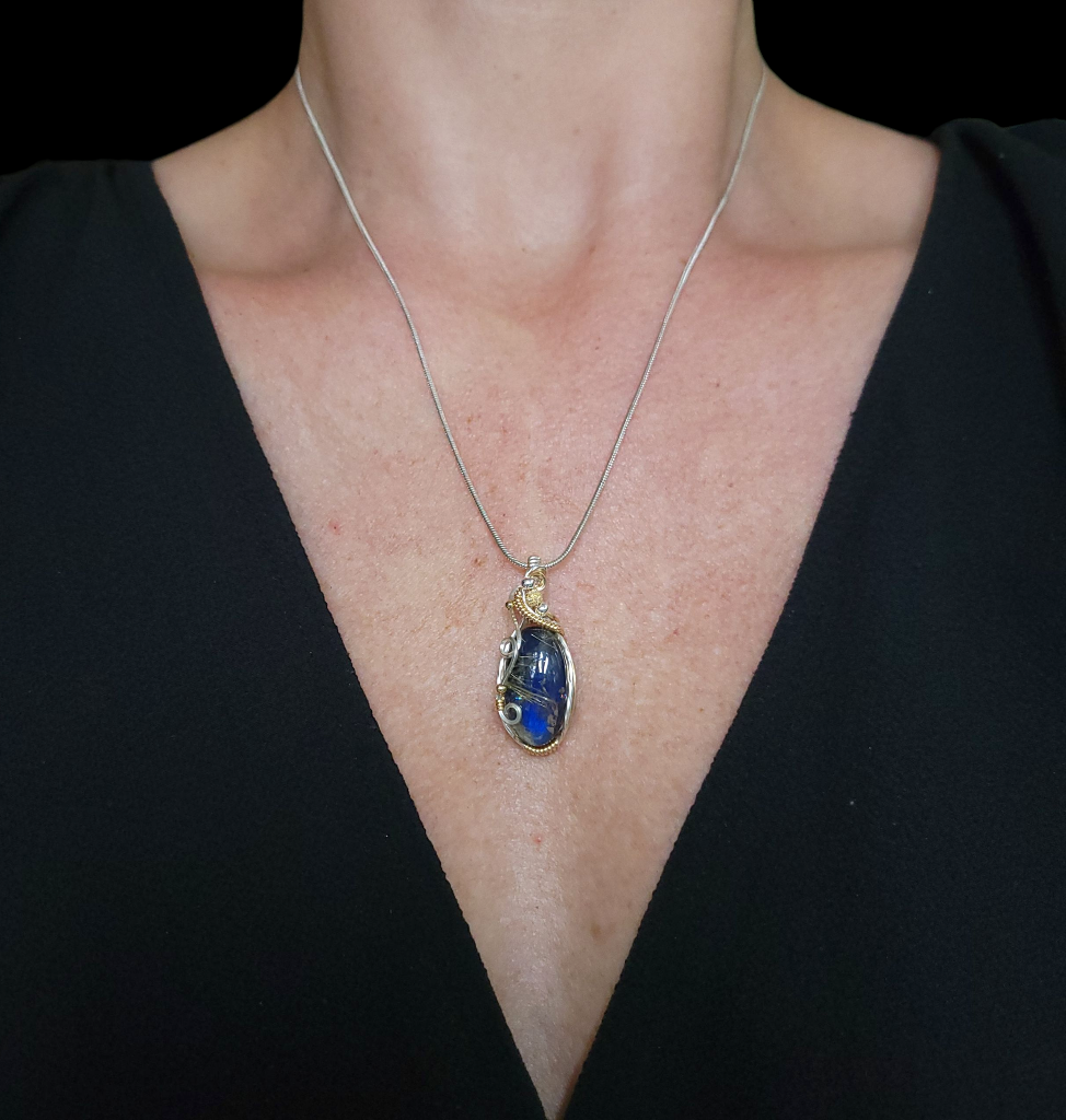 Mixed Metal Labradorite/Rutilated Quartz Doublet Pendant