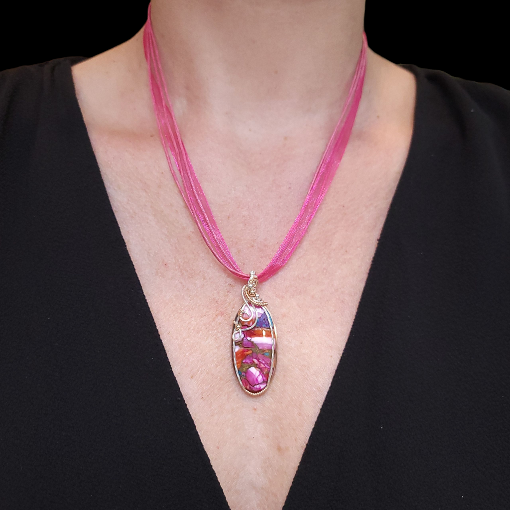 Mixed Metal Pink Spiny Oyster Turquoise Pendant