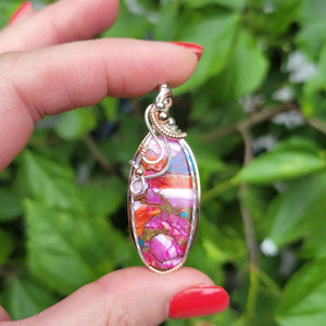 Mixed Metal Pink Spiny Oyster Turquoise Pendant