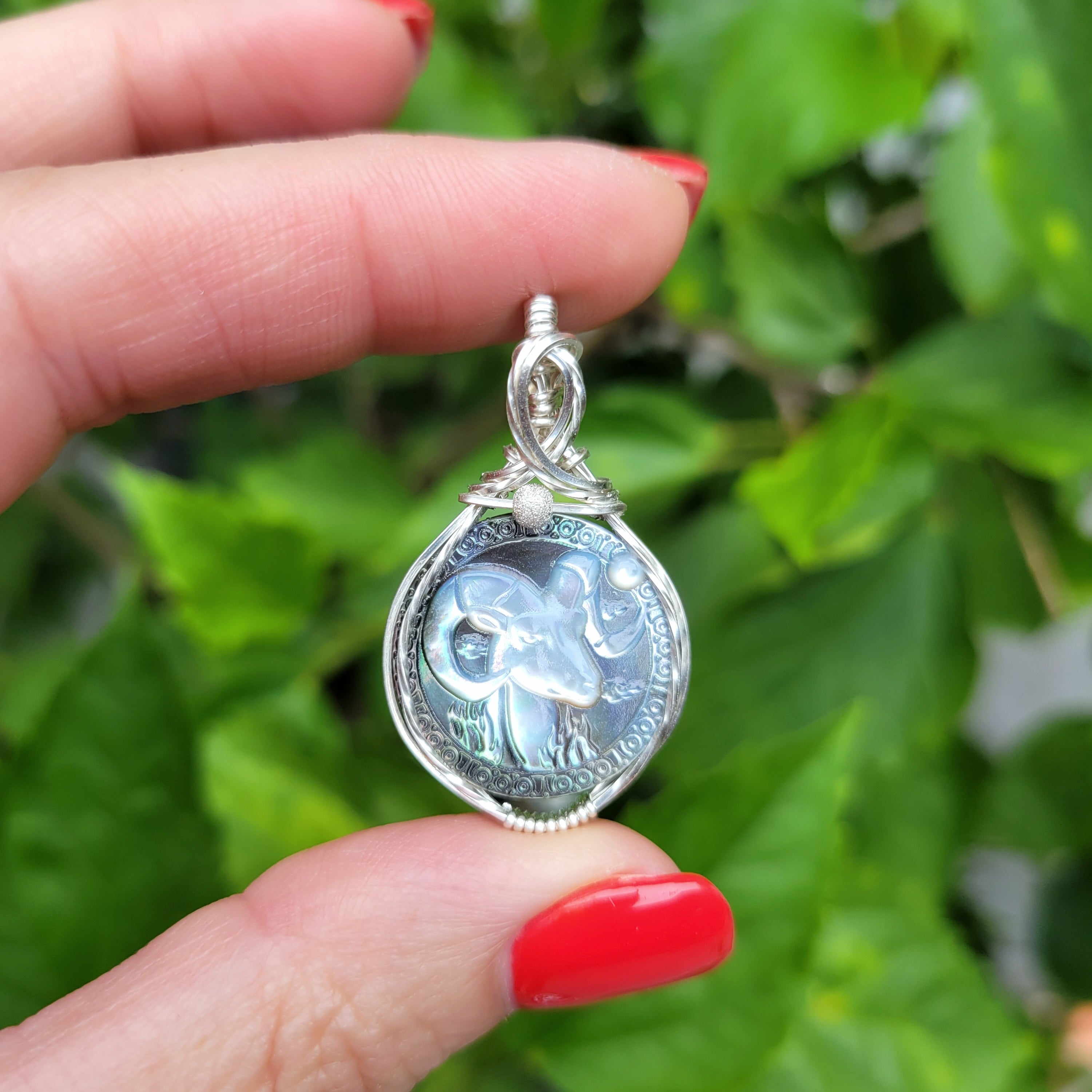 Sterling Silver Mother of Pearl Zodiac Pendant