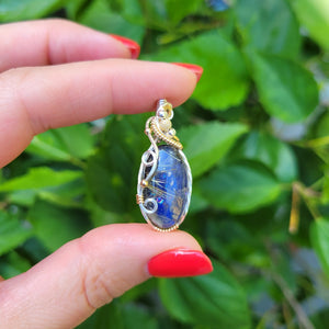 Mixed Metal Labradorite/Rutilated Quartz Doublet Pendant