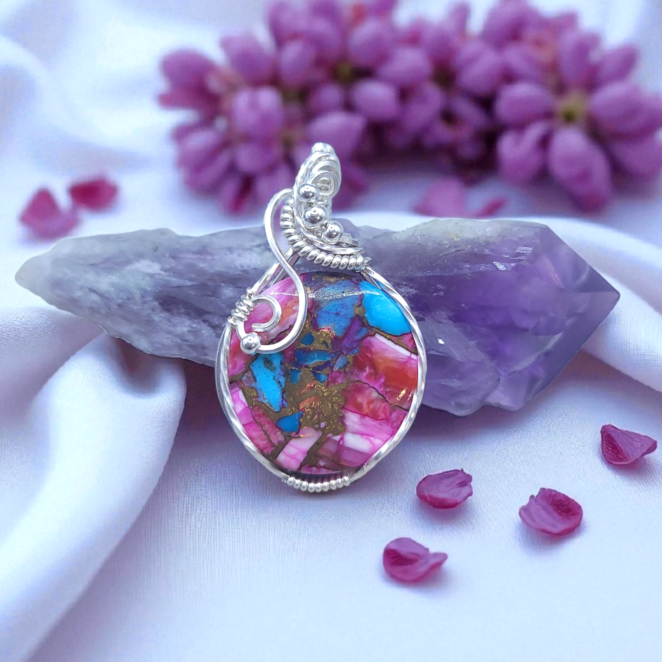 Sterling Silver Pink Spiny Oyster Turquoise Pendant