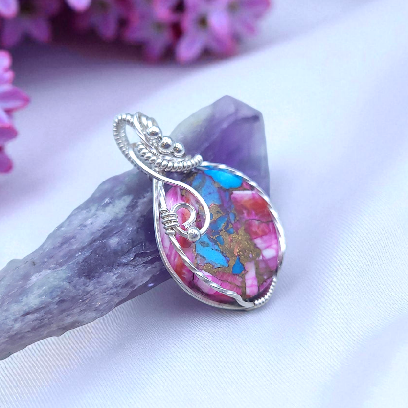 Sterling Silver Pink Spiny Oyster Turquoise Pendant