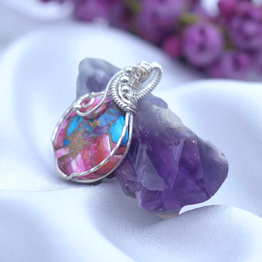 Sterling Silver Pink Spiny Oyster Turquoise Pendant