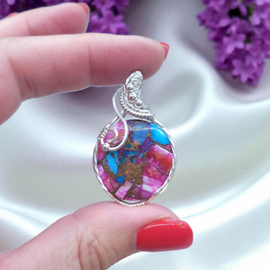 Sterling Silver Pink Spiny Oyster Turquoise Pendant