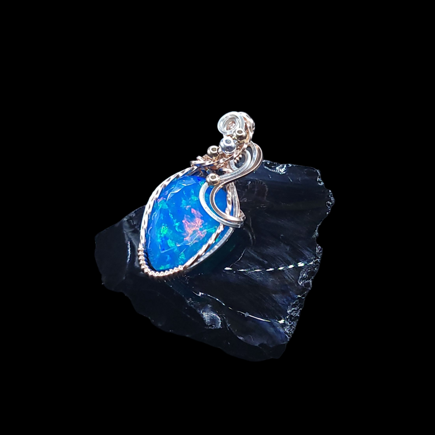 Mixed Metal Paraiba Ethiopian Welo Opal Pendant