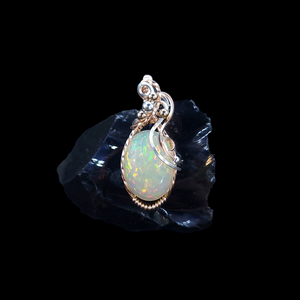 Mixed Metal Ethiopian Honeycomb and Pindot Fire Opal Pendant