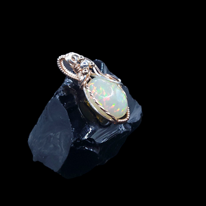Mixed Metal Ethiopian Honeycomb and Pindot Fire Opal Pendant