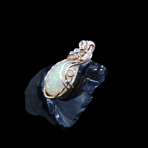 Mixed Metal Ethiopian Honeycomb and Pindot Fire Opal Pendant