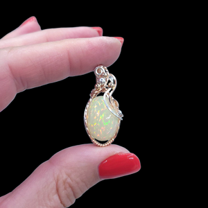 Mixed Metal Ethiopian Honeycomb and Pindot Fire Opal Pendant