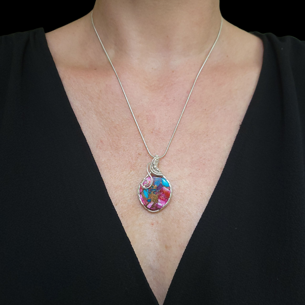 Sterling Silver Pink Spiny Oyster Turquoise Pendant
