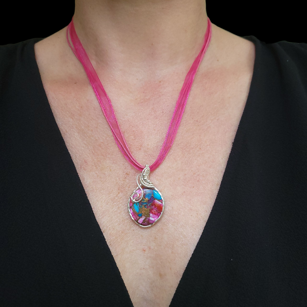 Sterling Silver Pink Spiny Oyster Turquoise Pendant