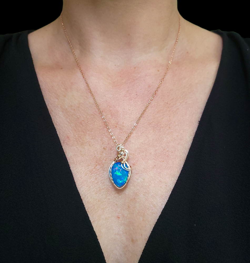 Mixed Metal Paraiba Ethiopian Welo Opal Pendant