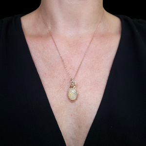 Mixed Metal Ethiopian Honeycomb and Pindot Fire Opal Pendant