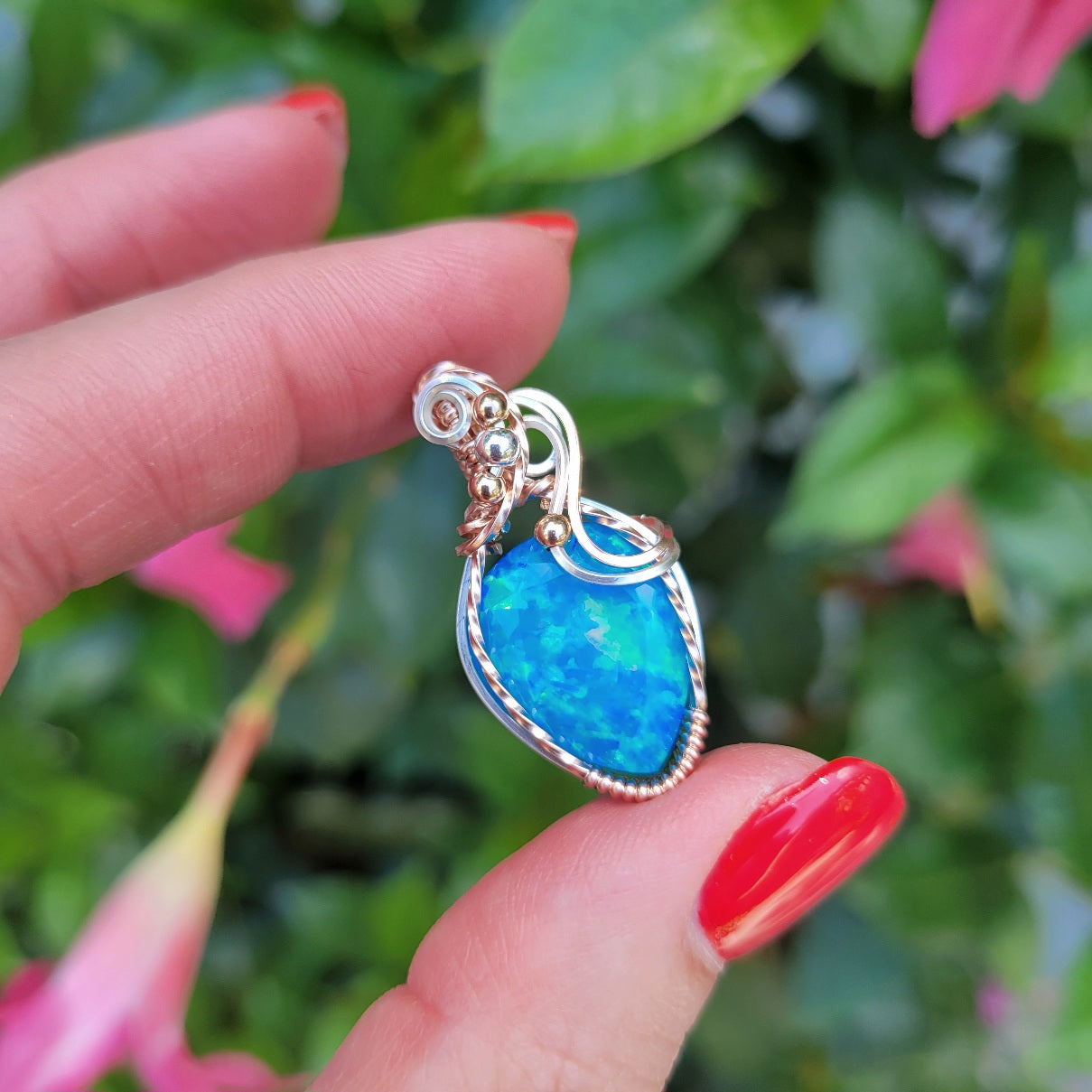 Mixed Metal Paraiba Ethiopian Welo Opal Pendant