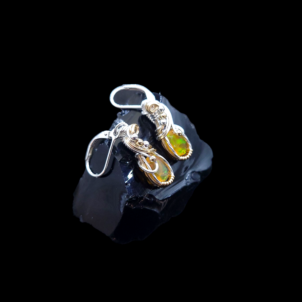 Mixed Metal Mexican Fire Opal Earrings