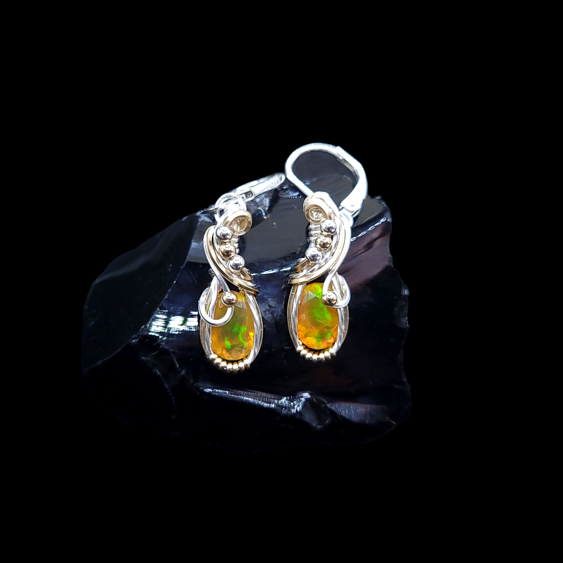 Mixed Metal Mexican Fire Opal Earrings