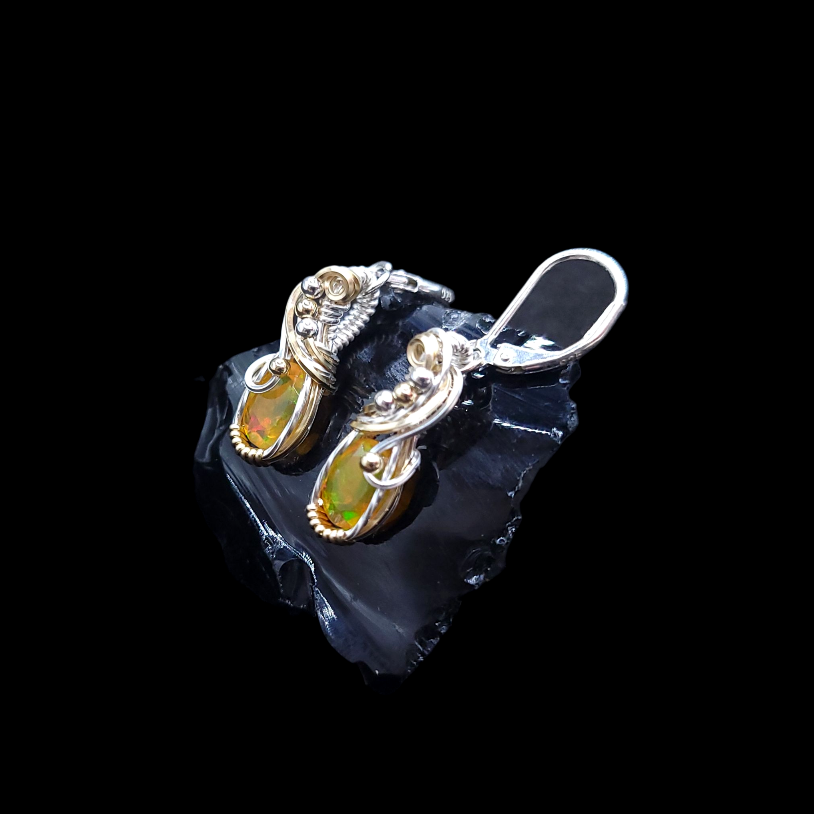 Mixed Metal Mexican Fire Opal Earrings