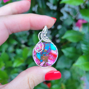 Sterling Silver Pink Spiny Oyster Turquoise Pendant