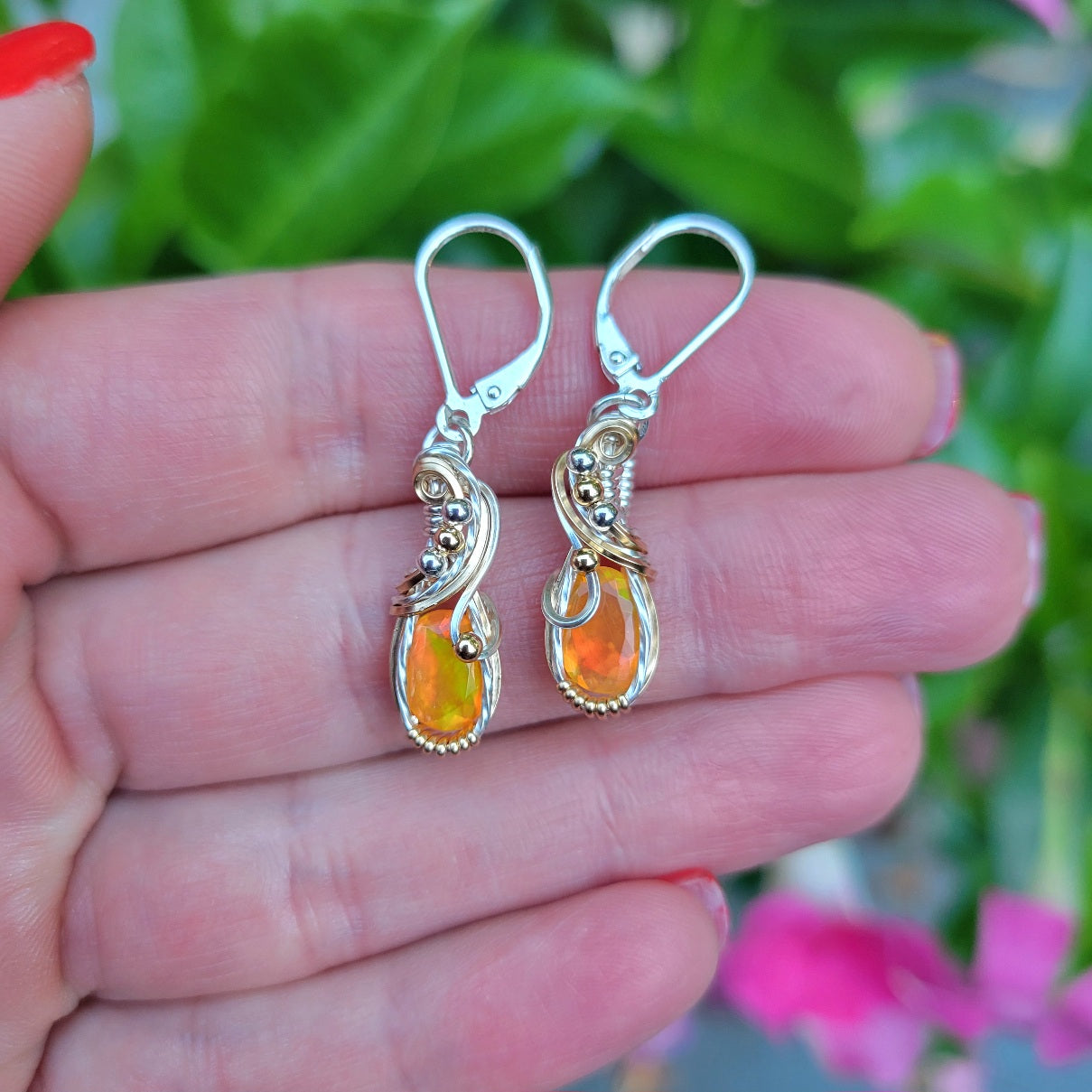 Mixed Metal Mexican Fire Opal Earrings