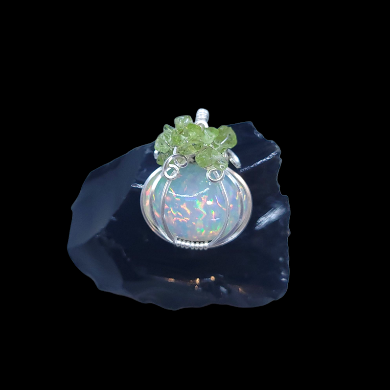Sterling Silver AAA Pindot Ethiopian Fire Opal Pumpkin Pendant
