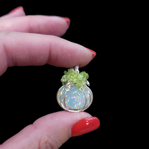 Sterling Silver AAA Pindot Ethiopian Fire Opal Pumpkin Pendant