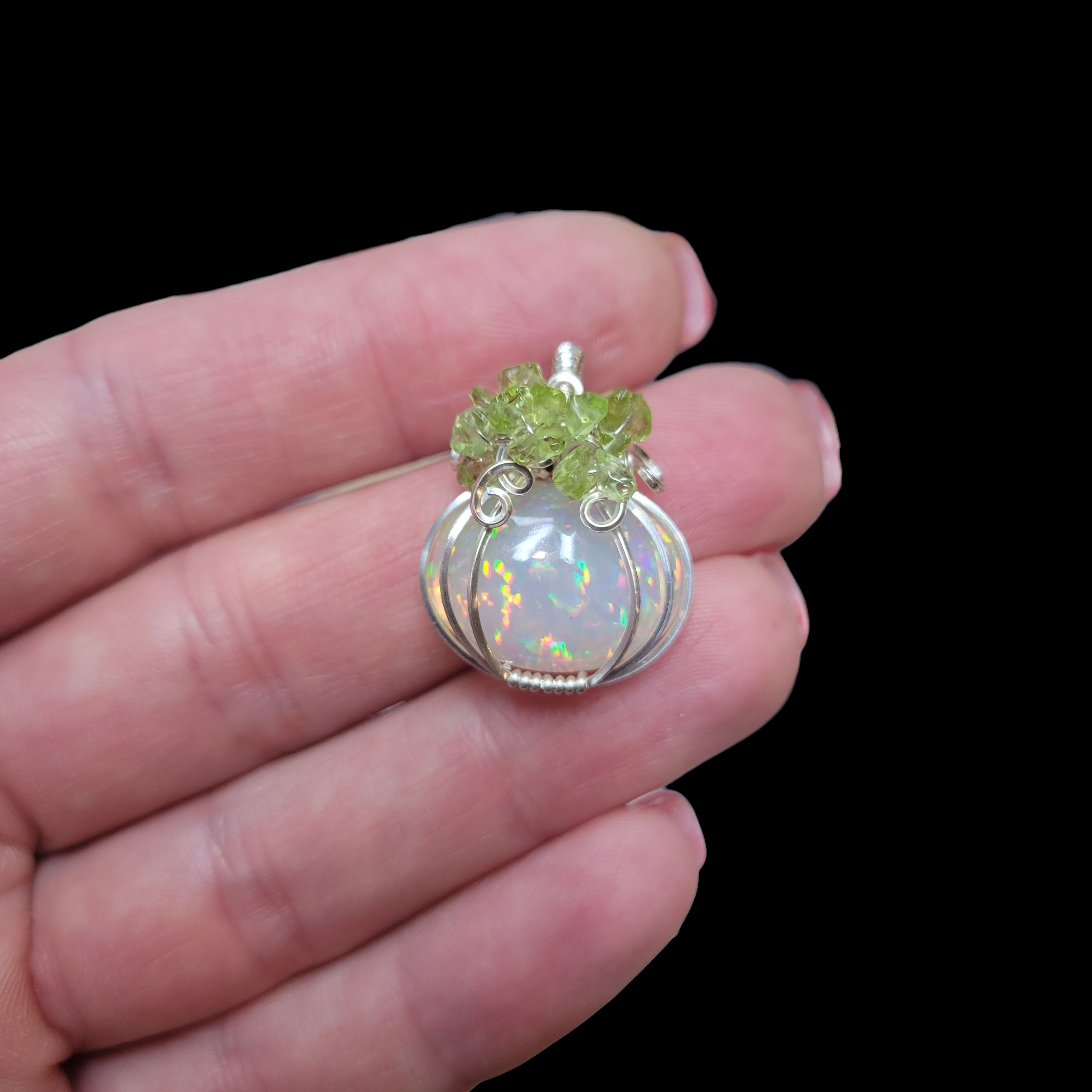 Sterling Silver AAA Pindot Ethiopian Fire Opal Pumpkin Pendant