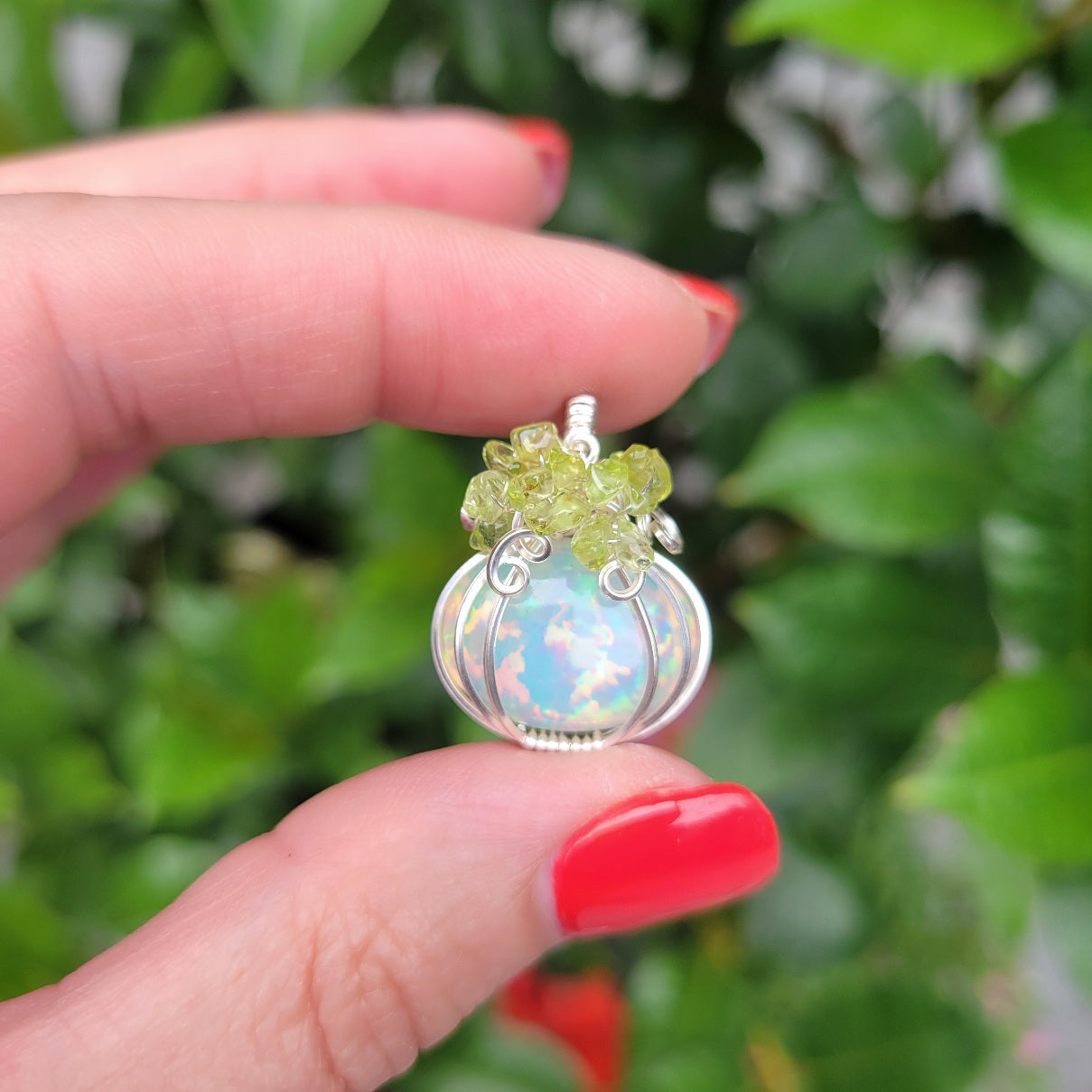 Sterling Silver AAA Pindot Ethiopian Fire Opal Pumpkin Pendant
