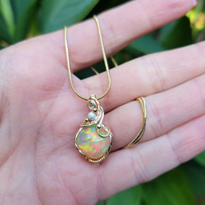 Mixed Metal Starry Ethiopian Fire Welo Opal Pendant