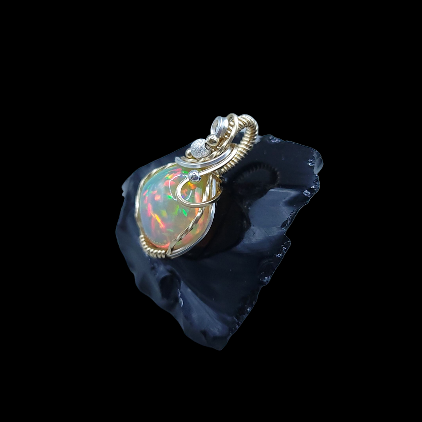 Mixed Metal Starry Ethiopian Fire Welo Opal Pendant
