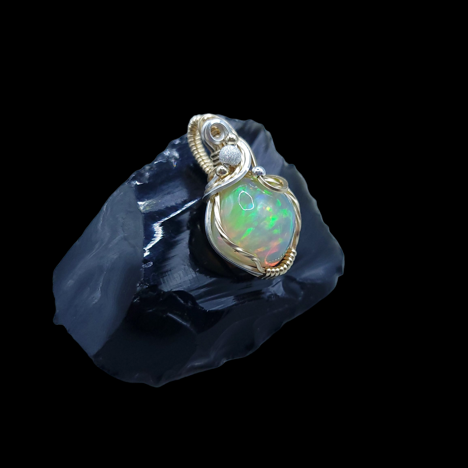 Mixed Metal Starry Ethiopian Fire Welo Opal Pendant
