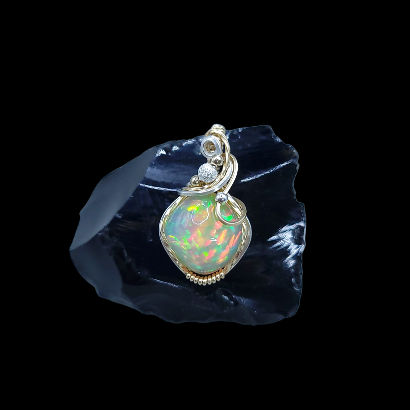 Mixed Metal Starry Ethiopian Fire Welo Opal Pendant