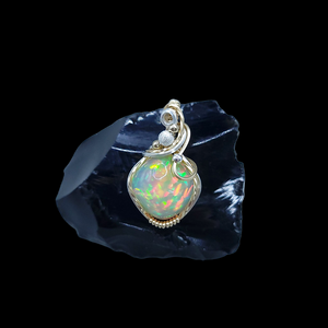 Mixed Metal Starry Ethiopian Fire Welo Opal Pendant