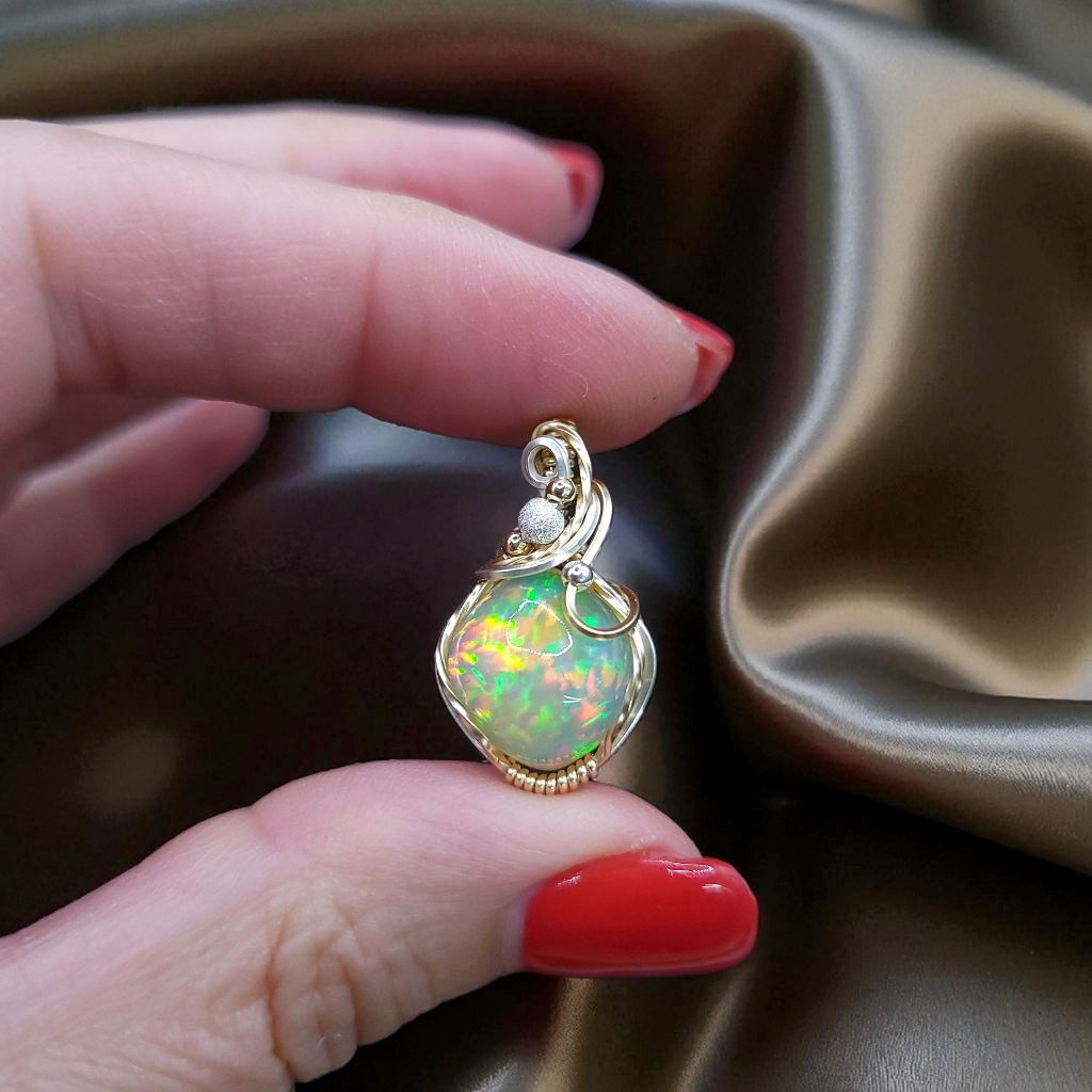 Mixed Metal Starry Ethiopian Fire Welo Opal Pendant