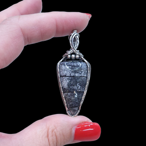 Antique Sterling Silver Orthoceras Fossil Pendant