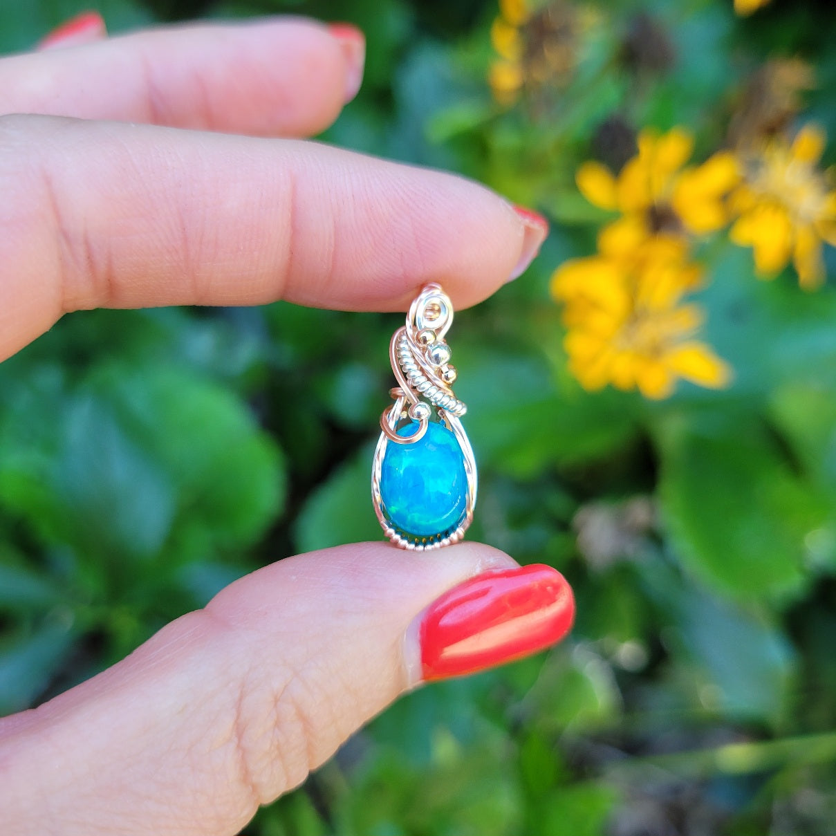 Mixed Metal Paraiba Blue Ethiopian Opal Pendant