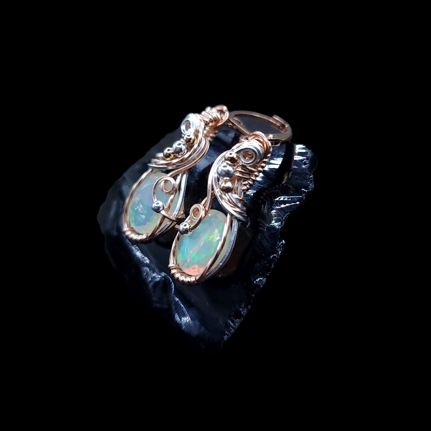 Mixed Metal Ethiopian Fire Opal Earrings