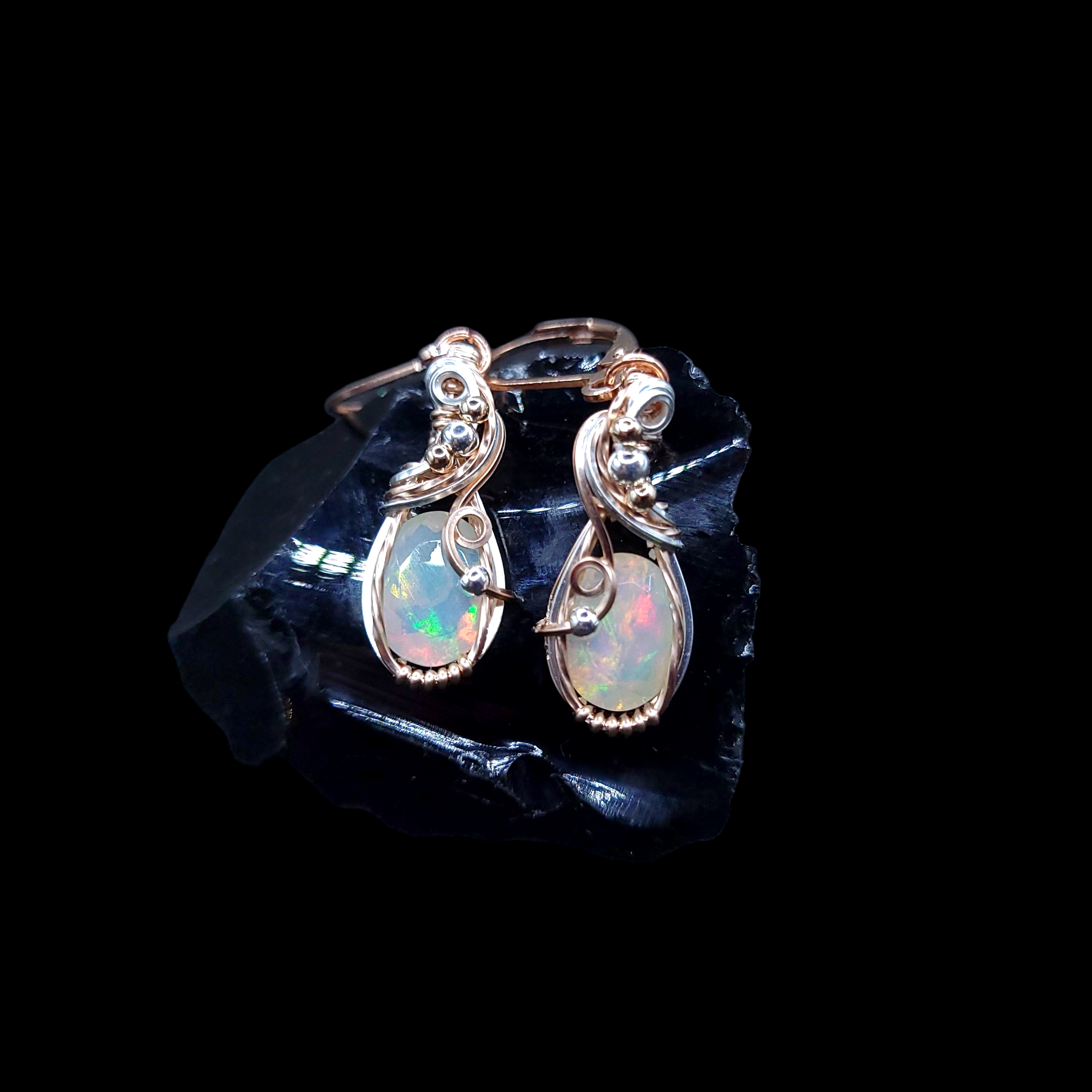Mixed Metal Ethiopian Fire Opal Earrings