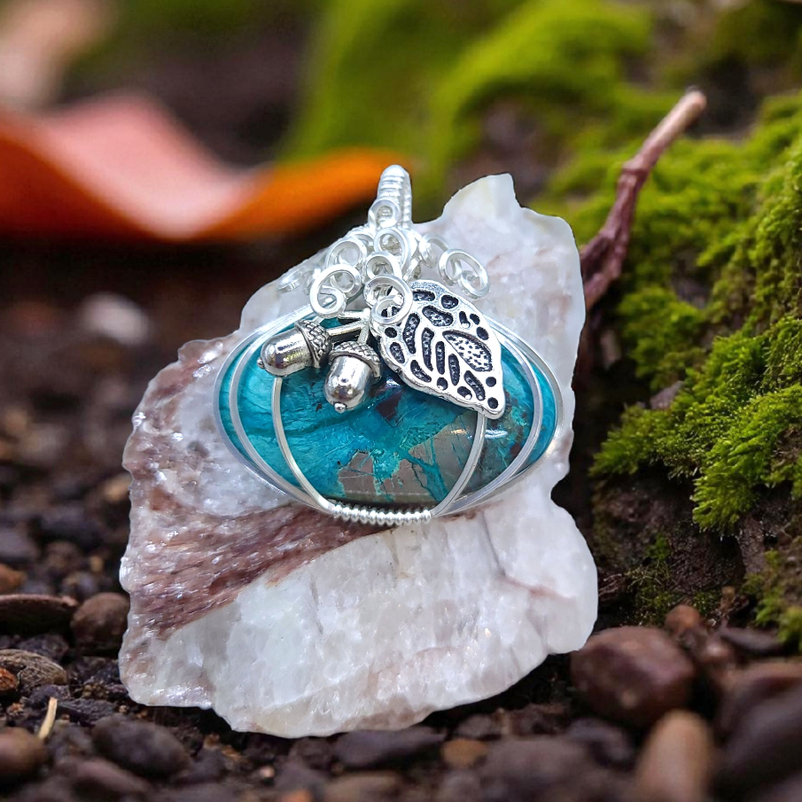 Sterling Silver Shattuckite Pumpkin Pendant