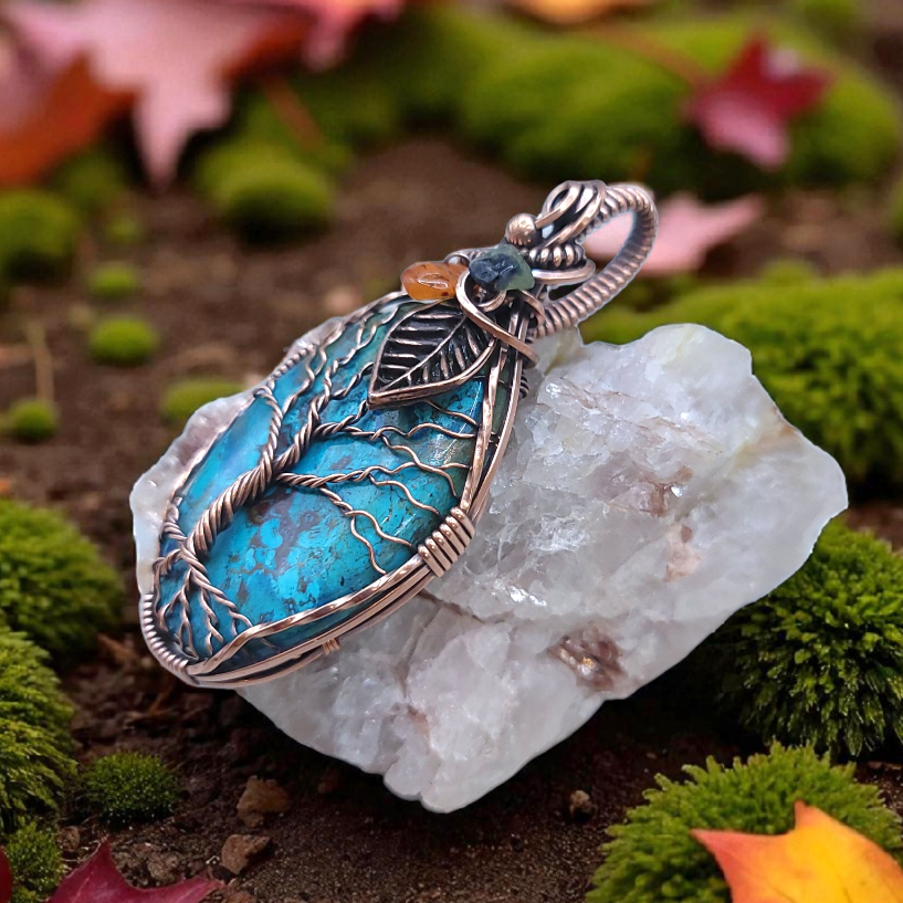 Shattuckite Fall Copper Tree Pendant