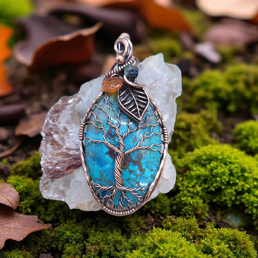 Shattuckite Fall Copper Tree Pendant