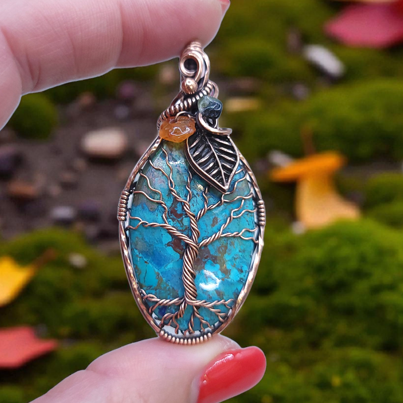 Shattuckite Fall Copper Tree Pendant