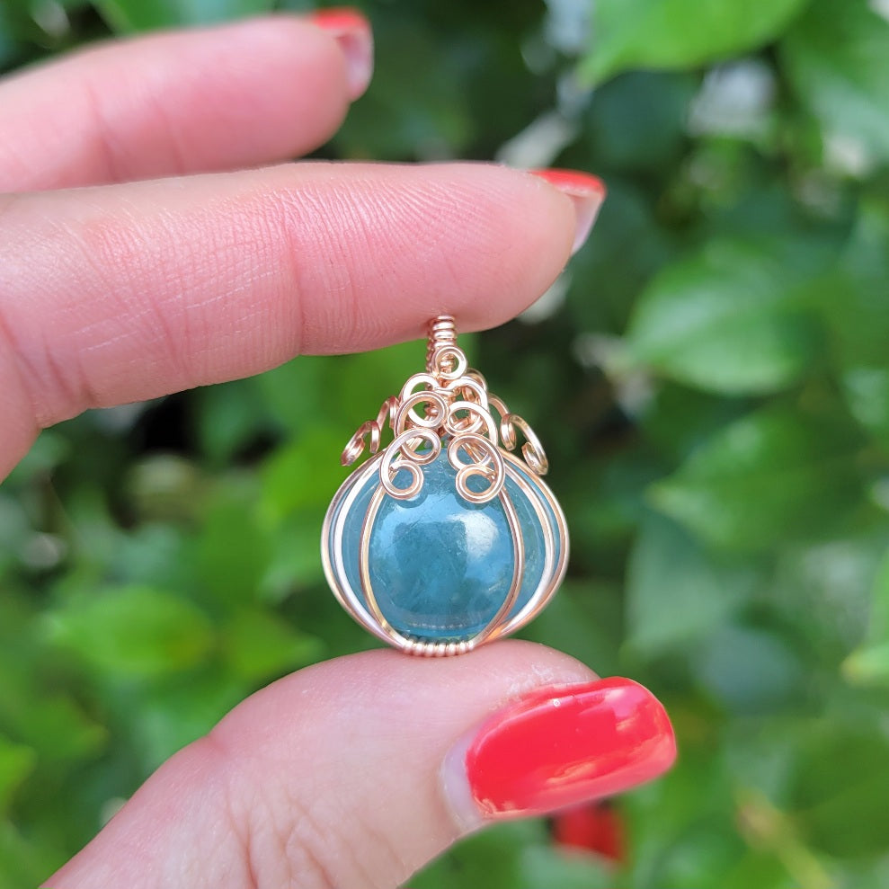 Rose Gold Aquamarine Mini Pumpkin Pendant