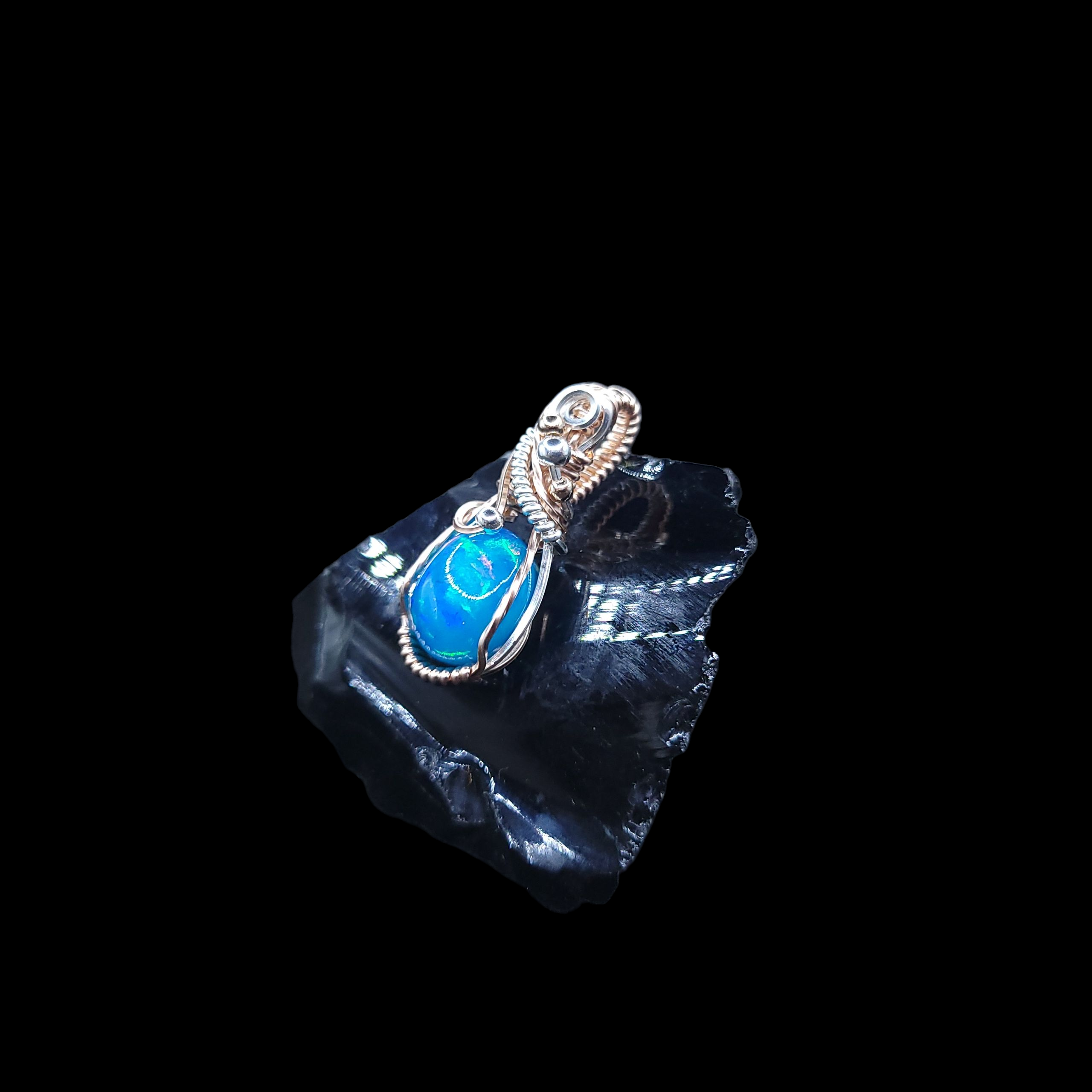 Mixed Metal Paraiba Blue Ethiopian Opal Pendant