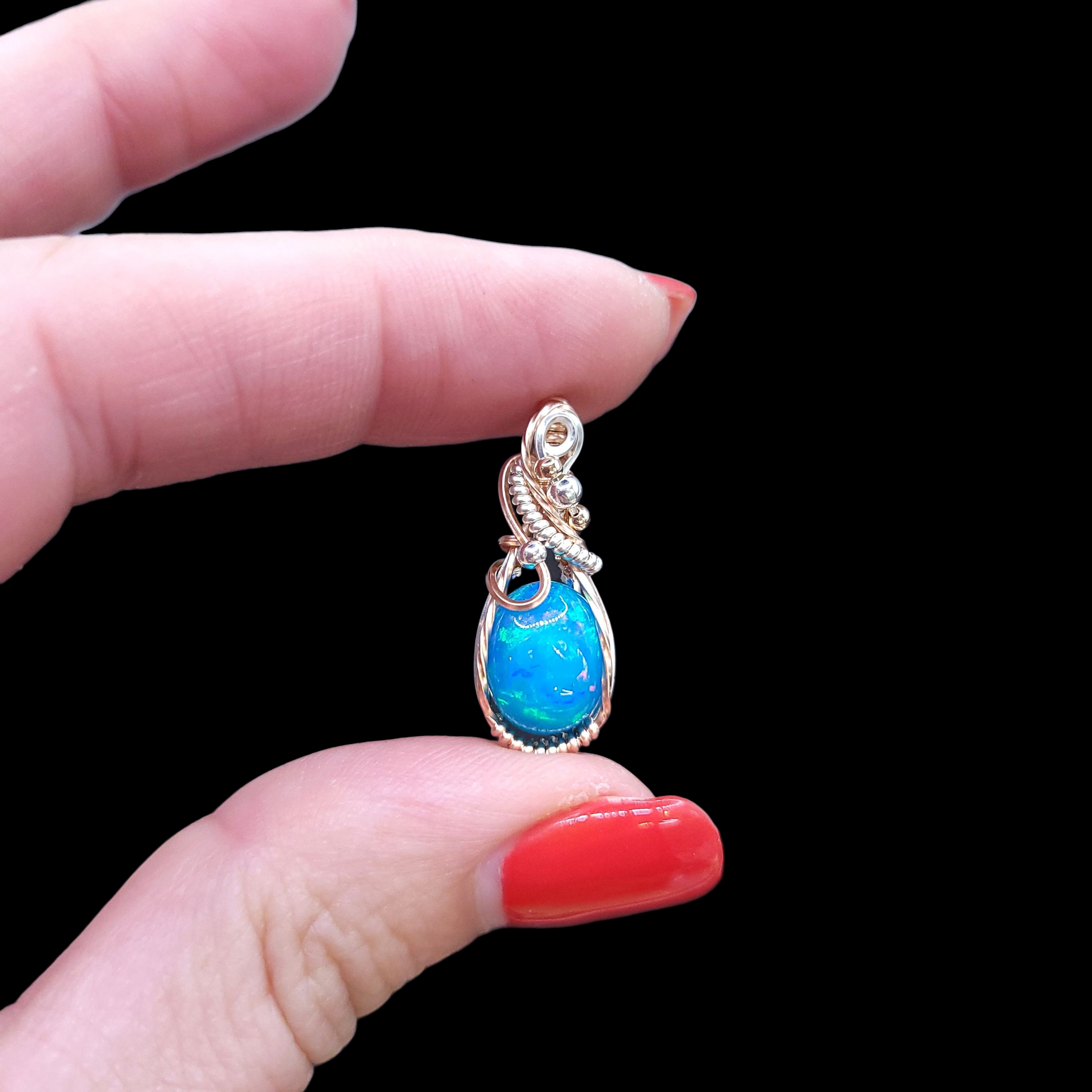 Mixed Metal Paraiba Blue Ethiopian Opal Pendant