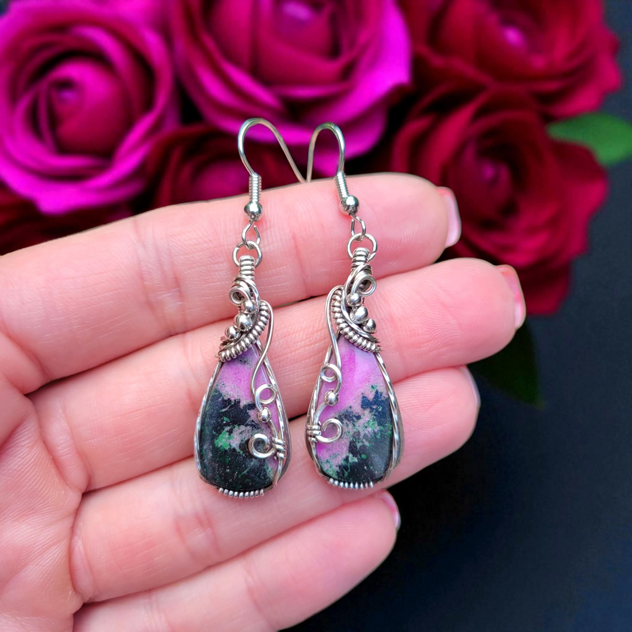 Antique Sterling Silver Cobalt Calcite Earrings