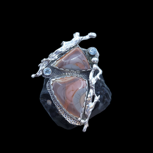 Antique Sterling and Fine Silver Imperial Jasper and Swiss Topaz Statement Pendant