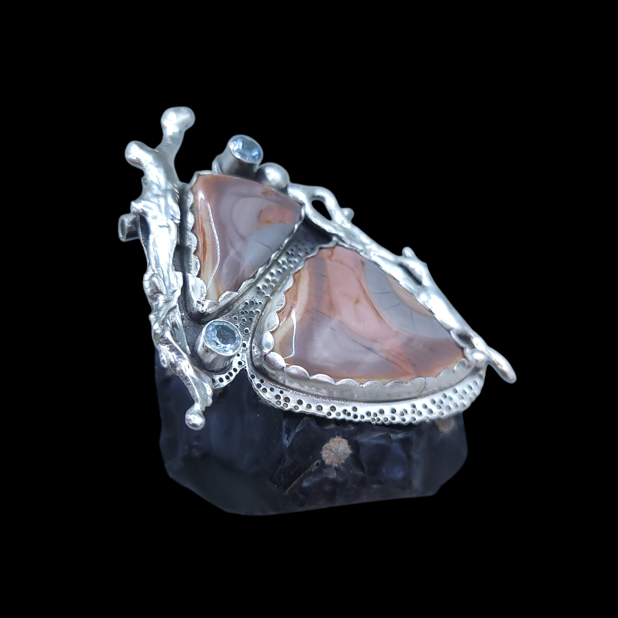 Antique Sterling and Fine Silver Imperial Jasper and Swiss Topaz Statement Pendant