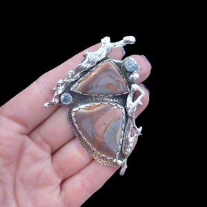 Antique Sterling and Fine Silver Imperial Jasper and Swiss Topaz Statement Pendant